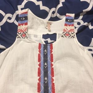 White Shirt with red, blue, and white detail
